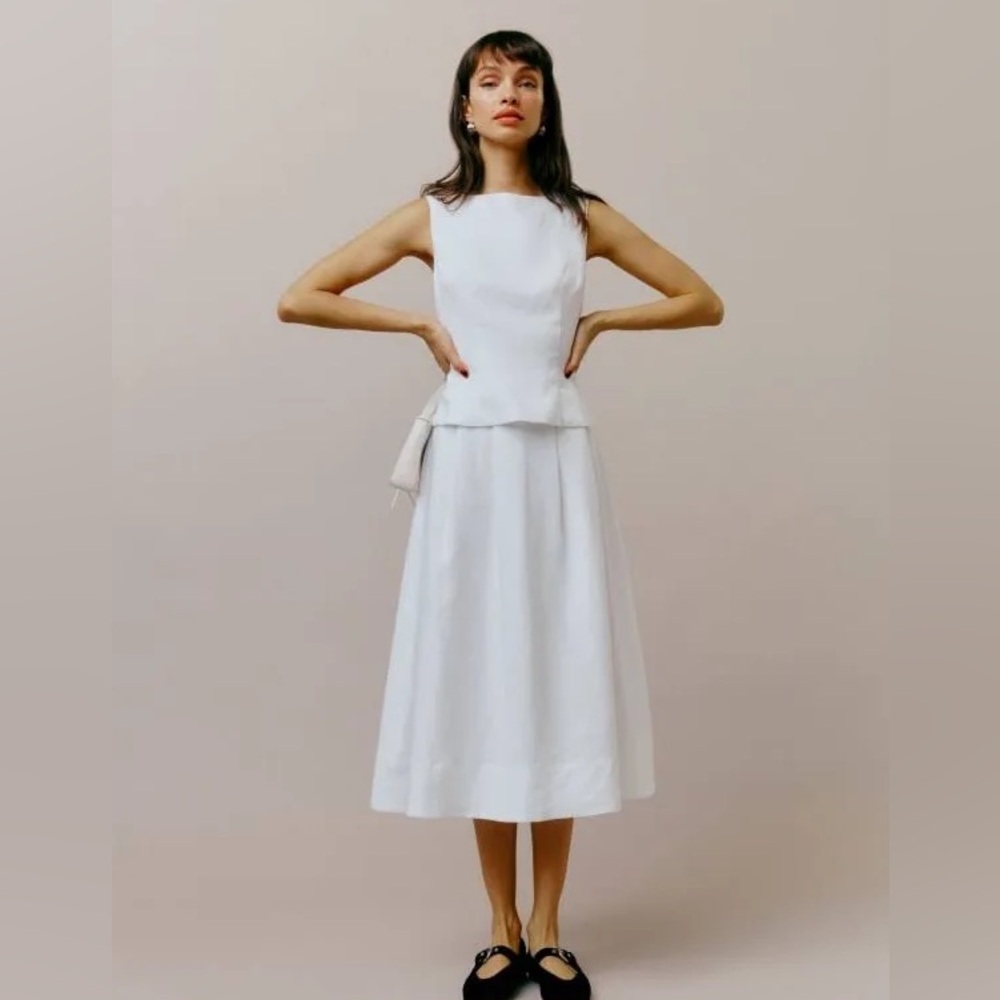 Reformation white linen a line pleated skirt 0